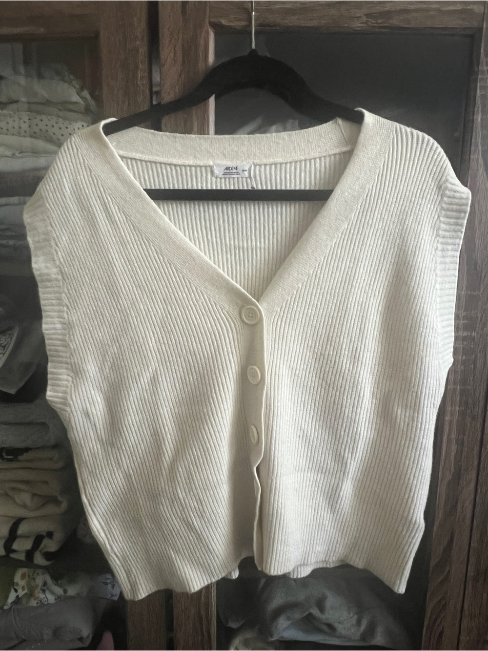Ardene Cream Ribbed V-Neck Button Front Sweater Vest
